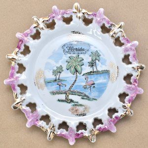 Fun 'Florida' Pink & Gold Souvenir Porcelain Plate
